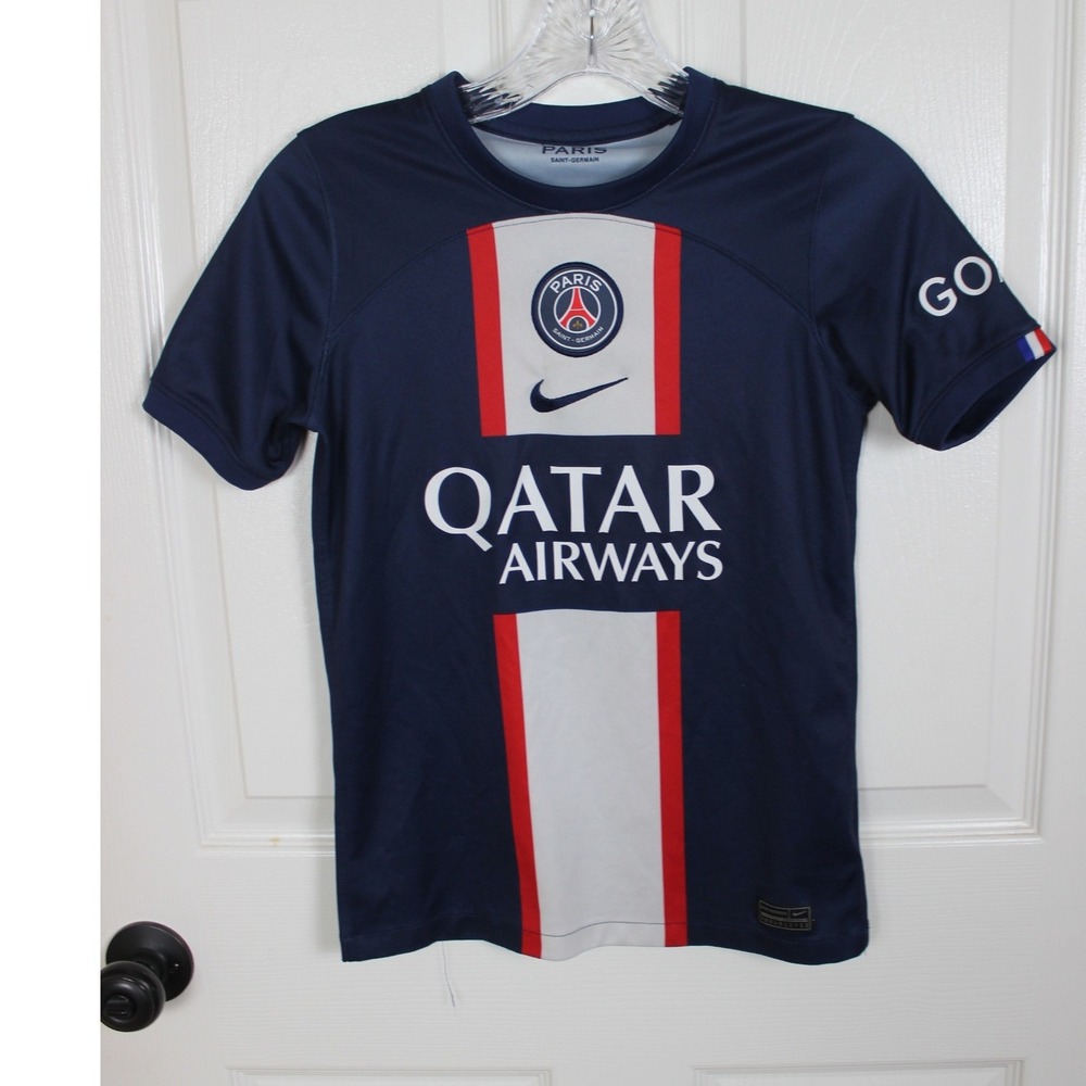 Nike PSG Lionel Messi 30 Jersey Kids Medium Navy Blue Qatar Airways GOAT Jersey
